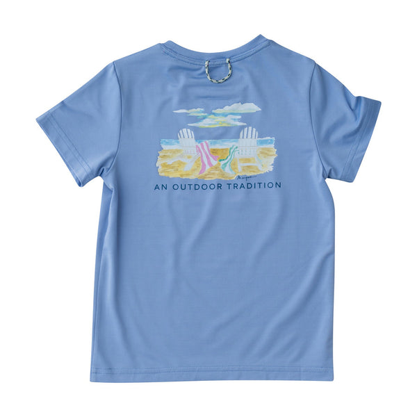 Girls Pro Performance Short Sleeve Fishing T-shirt in Coastline Blue Life's a Beach