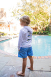 PRODOH Boogie Board Swim Trunk in Fish Print on Marina Blue