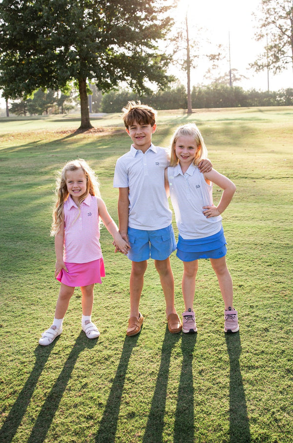Girls Sleeveless Pro Performance Polo Shirt in Clear Sky Stripe