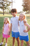 Girls Sleeveless Pro Performance Polo Shirt in Clear Sky Stripe
