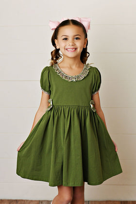 SWOON BABY OLIVE DITSY FLORAL GWEN TAB DRESS