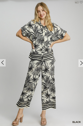 Wide Leg Tropical Print Pants