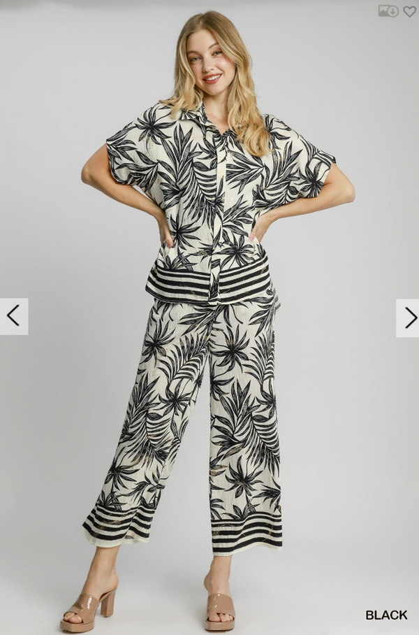 Wide Leg Tropical Print Pants