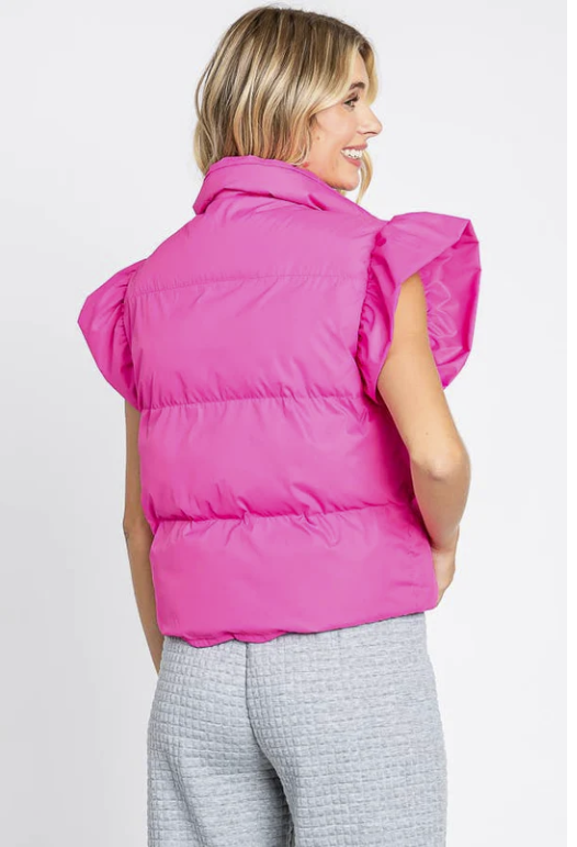 Ruffle sleeve Puffer Vest