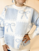 Light Blue Bow Embroidered Sweater