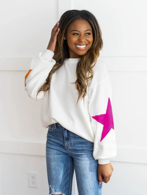 Long Sleeve Star Patterned Sweater Top