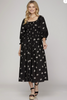 Puff Sleeve Bow Print Woven Tiered Midi Dress