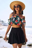 TROPICAL PRINTED OFF SHOULDER TWO PIECE SWIMSUIT