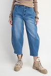 WASHED STRETCH DENIM BARREL PANTS