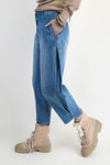 WASHED STRETCH DENIM BARREL PANTS