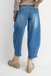 WASHED STRETCH DENIM BARREL PANTS