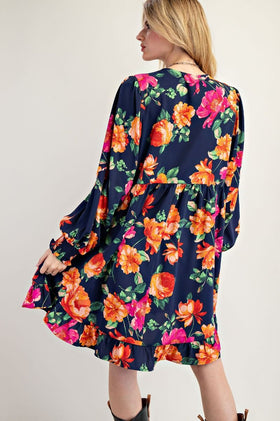 LS PRINTED SOPHIA TWILL RUFFLE BOTTOM WOVEN DRESS