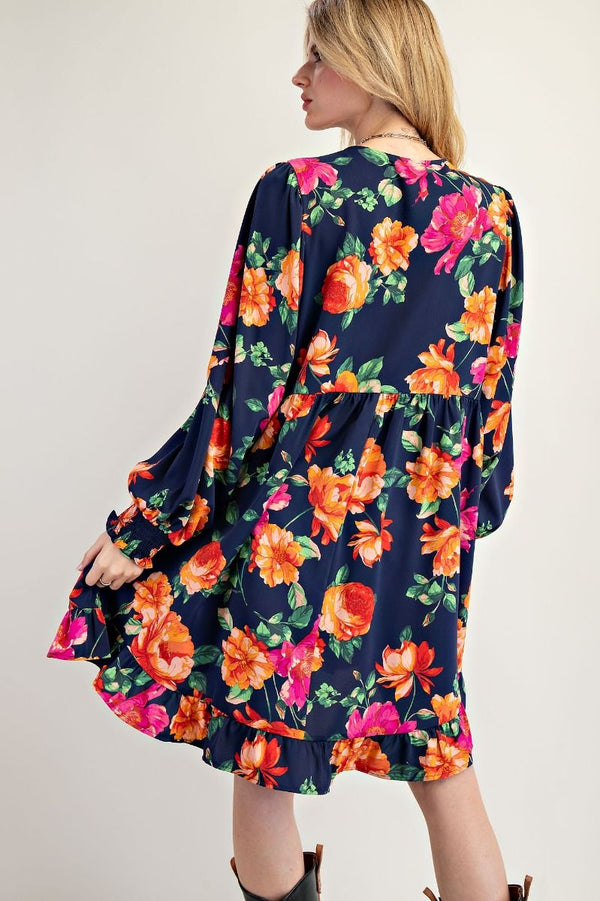 LS PRINTED SOPHIA TWILL RUFFLE BOTTOM WOVEN DRESS