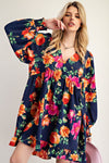 LS PRINTED SOPHIA TWILL RUFFLE BOTTOM WOVEN DRESS