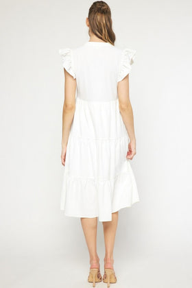 V-neck Short Sleeve Tiered Midi Dress