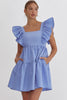 Solid Square Neck Baby Doll Dress W/Ruffle Sleeves