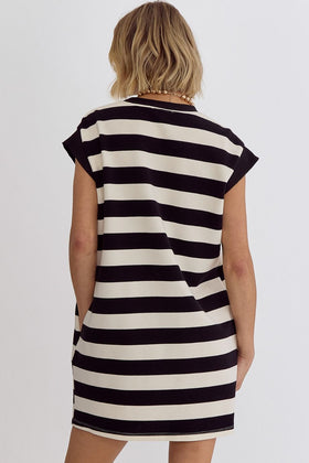 Stripe Sleeveless Mini Dress W/Pockets