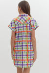 Colorblocked Collared Button Up Mini Dress