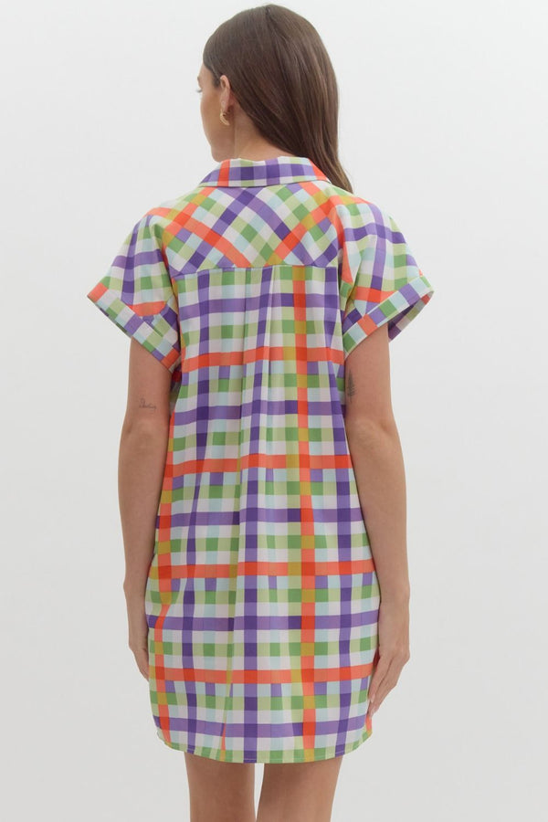 Colorblocked Collared Button Up Mini Dress