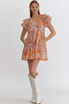 Floral Print V-Neck Ruffle Sleeve Mini Dress