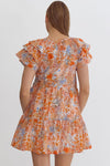 Floral Print V-Neck Ruffle Sleeve Mini Dress