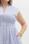 Solid N-Neck Sleeveless Midi Dress Dual Zipper at Front