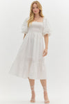 Solid Square Neckline SS Pullover Midi Dress