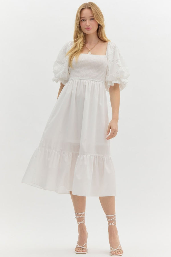 Solid Square Neckline SS Pullover Midi Dress