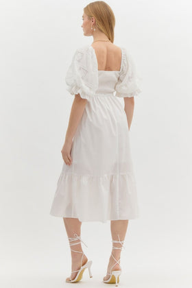 Solid Square Neckline SS Pullover Midi Dress