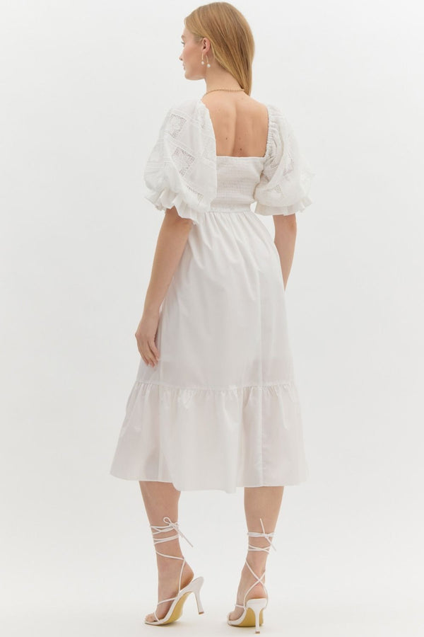 Solid Square Neckline SS Pullover Midi Dress