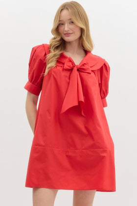 Solid Cuff Band Short Puff Sleeve Pullover Dress
