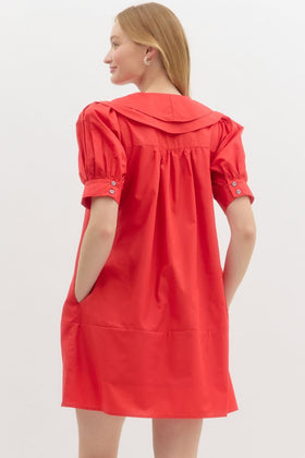 Solid Cuff Band Short Puff Sleeve Pullover Dress