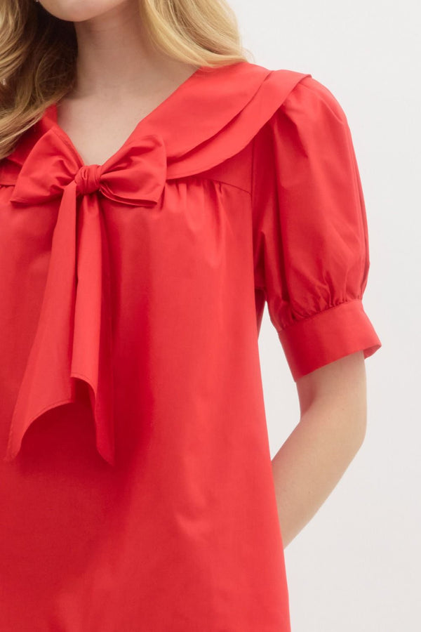 Solid Cuff Band Short Puff Sleeve Pullover Dress