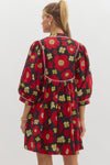 Floral Print ¾ Sleeve Pullover Babydoll Dress