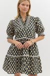 Floral Medallion Print Pullover Tiered Mini Dress