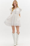 Solid Spread Collar Split Flutter Sleeve Pullover Mini Dress
