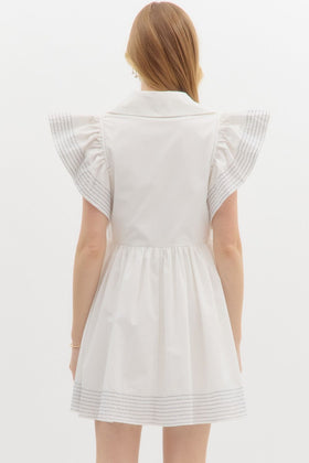 Solid Spread Collar Split Flutter Sleeve Pullover Mini Dress