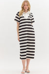 Stripe Pattern SS Side Slit Hem Pullover Midi Dress
