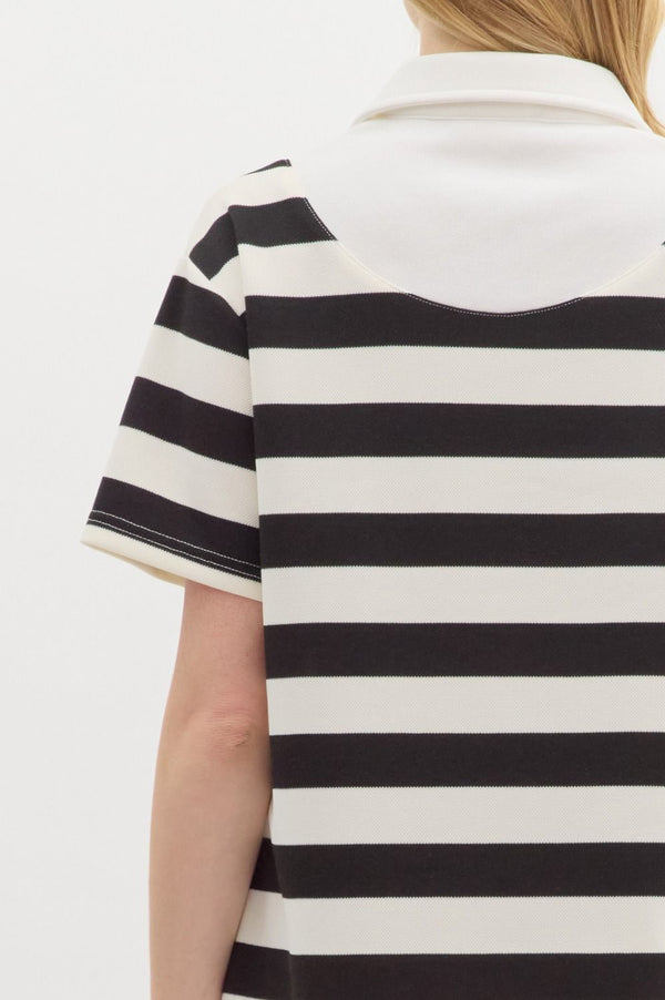 Stripe Pattern SS Side Slit Hem Pullover Midi Dress