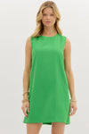 Solid Sleeveless Pullover Mini Shift Dress W/Gold Accented Buttons Along Side