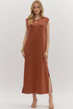 Solid Jersey Knit Pullover Midi Dress