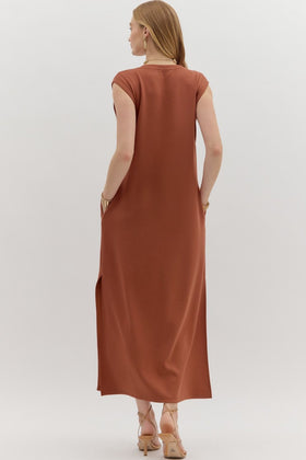 Solid Jersey Knit Pullover Midi Dress
