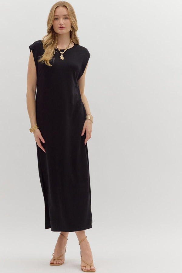 Solid Jersey Knit Pullover Midi Dress
