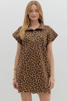 Leopard Print Cuff Band Mini Dress