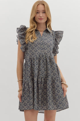 Medallion Multi-Pattern Tiered Mini Dress