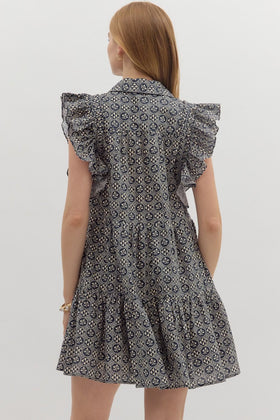 Medallion Multi-Pattern Tiered Mini Dress