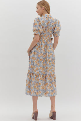Floral Print Button Front Closure Midi Dress