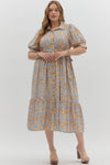 Floral Print Button Front Closure Midi Dress