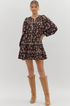 Floral Print Smocked Yoke V-Neck Mini Dress