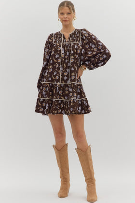 Floral Print Smocked Yoke V-Neck Mini Dress